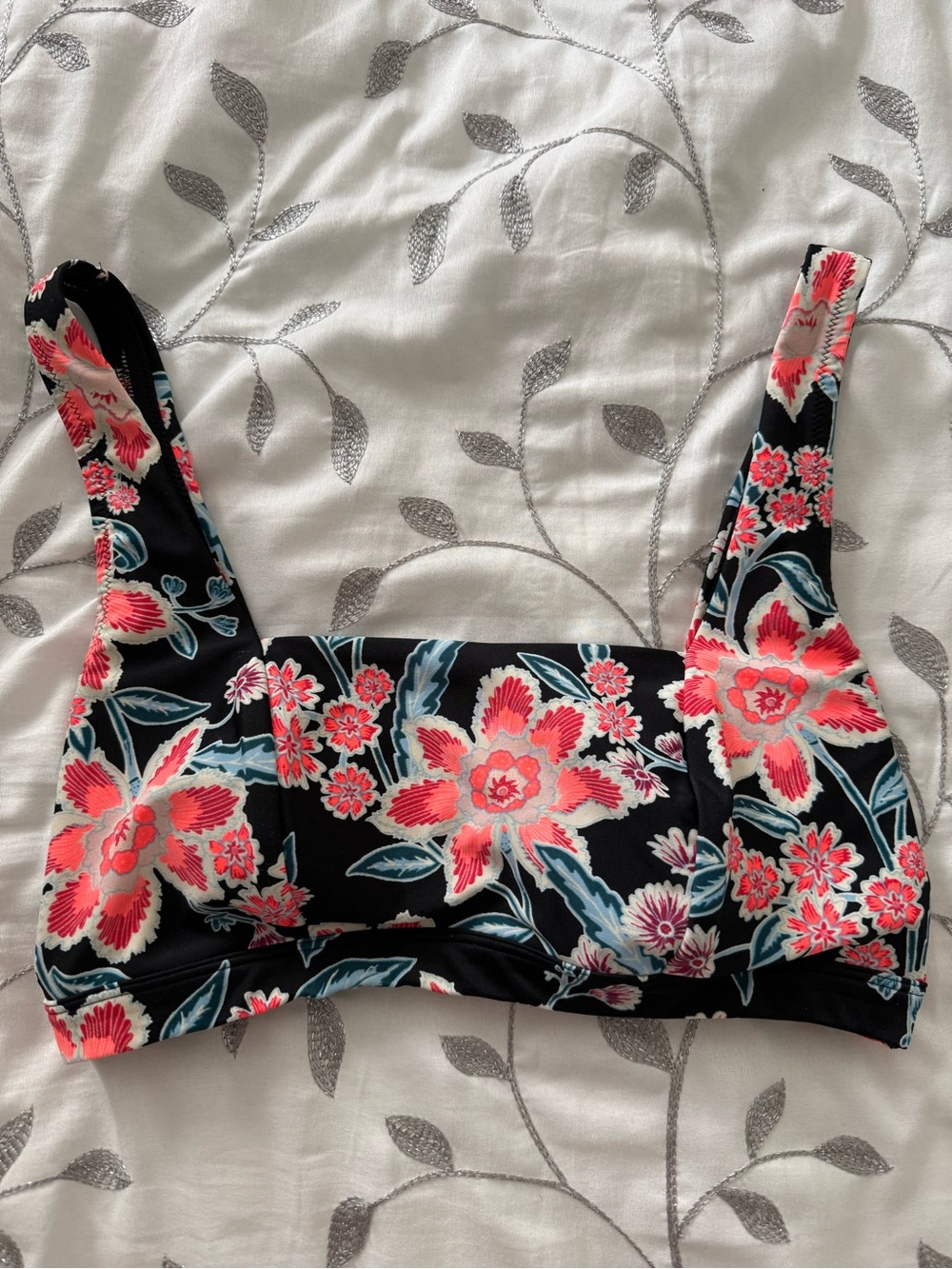 Old Navy Floral Bikini Top in Black and Coral